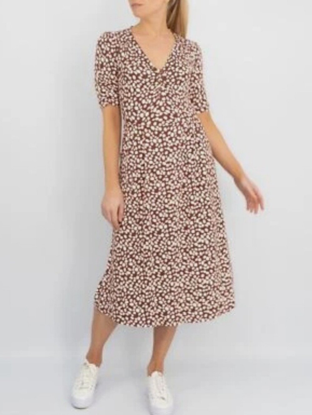 Boden Fit And Flare Printed V-Neck Midi Dress Womens Size US XL EUR 20L